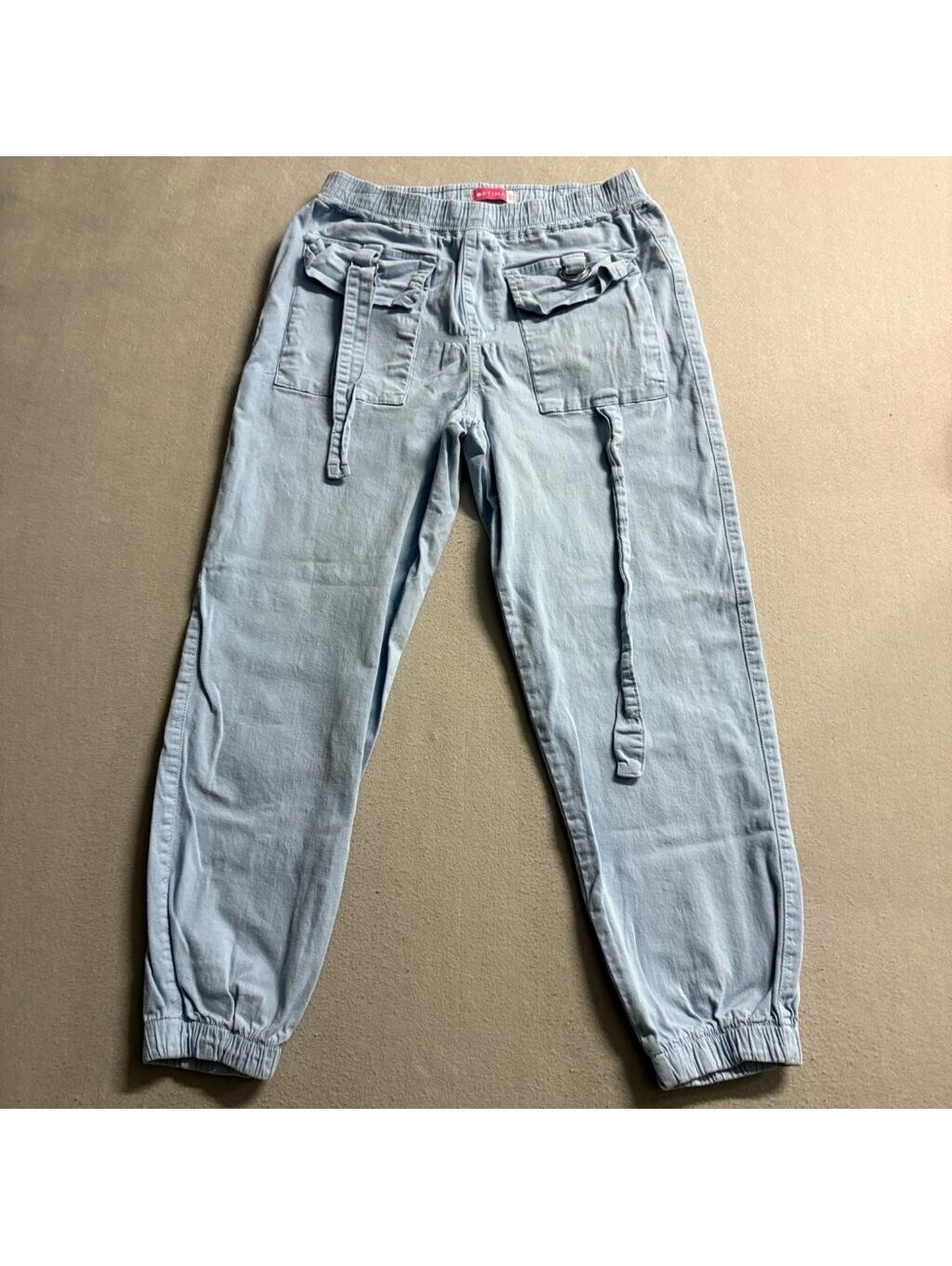 Optima Womens Blue Cotton Stretch Cargo Jogger Pants Size Large Elastic Waist
